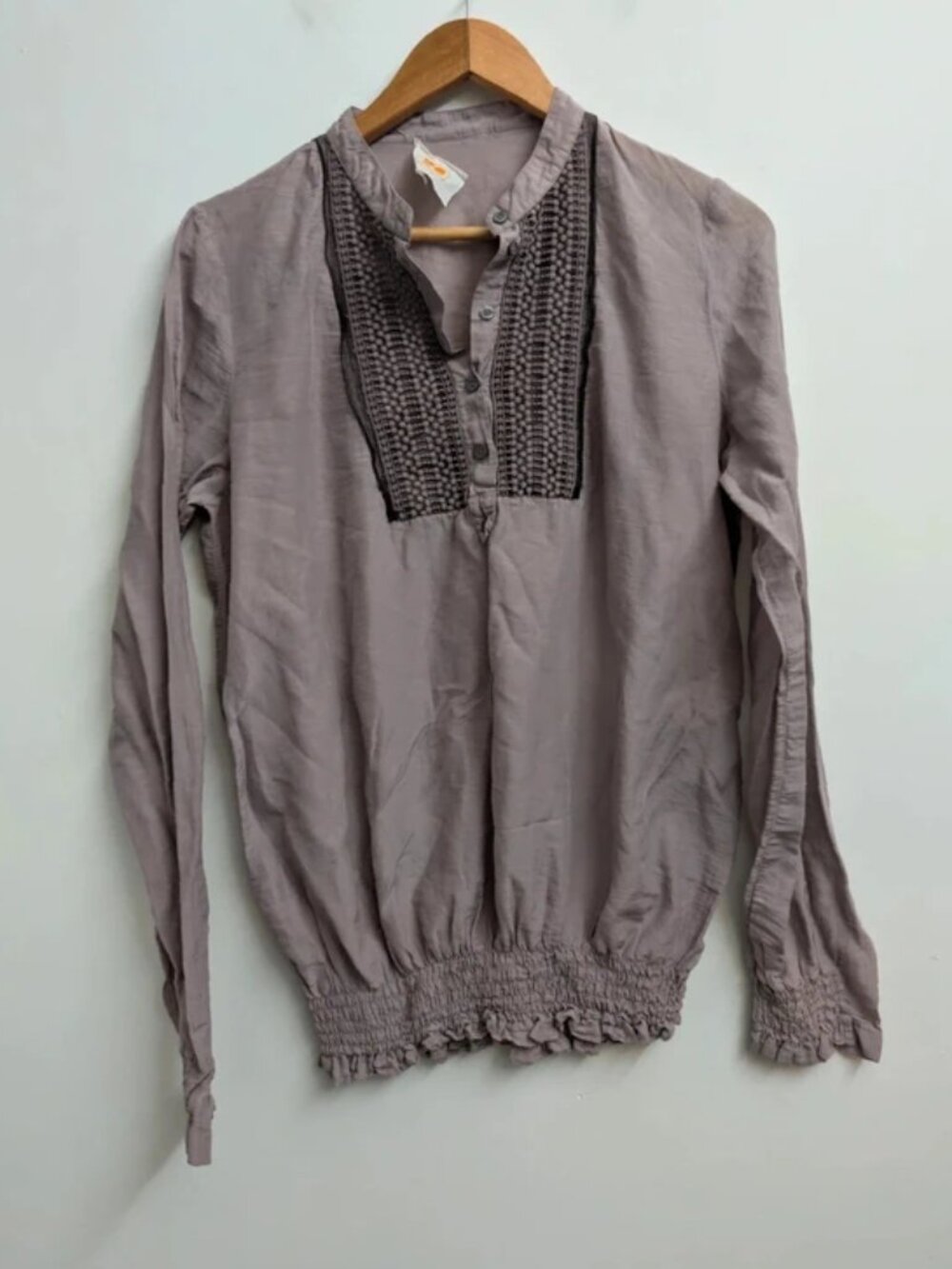 Vintage Hugo boss orange Taupe Boho Peasant Blouse uk12 Embroidered Lightweight